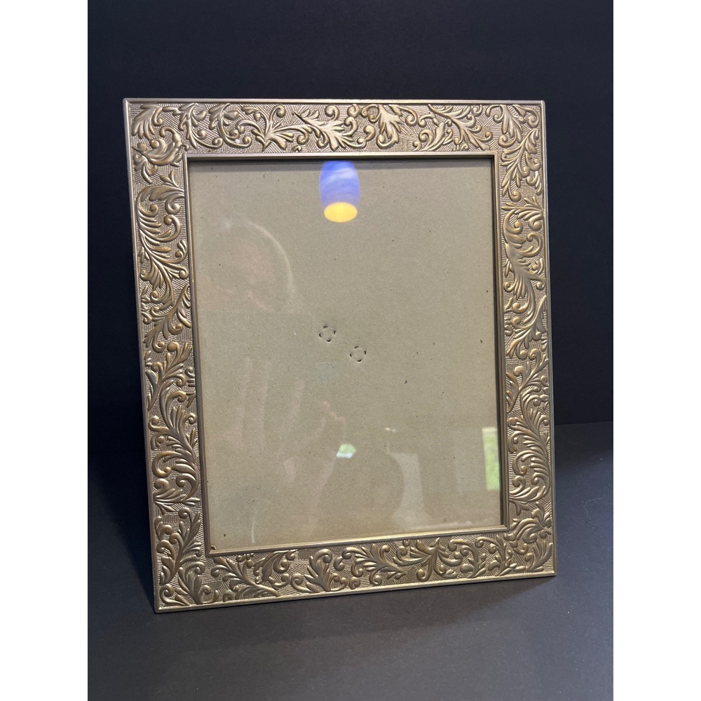 Vintage Silver Ornate Embossed Floral Scroll Picture Frame 8x10 Tabletop Display